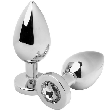 Plug anale in acciaio con gioiello diamante trasparente, sicuro e ipoallergenico